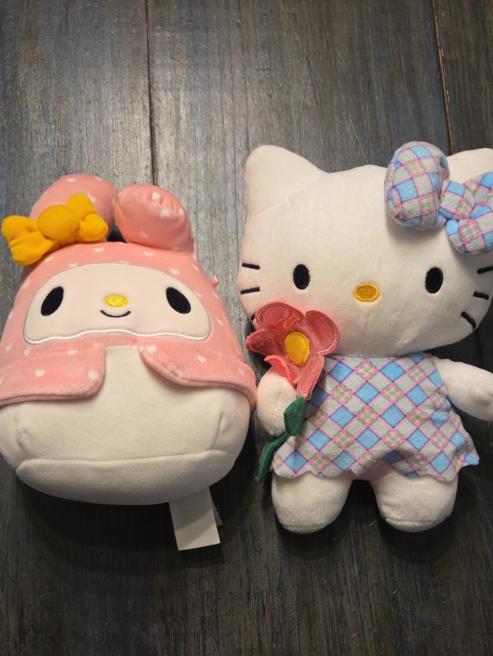Hello Kitty Pink My Melody & White Hello Kitty Plush Duo with Pastel Accents
